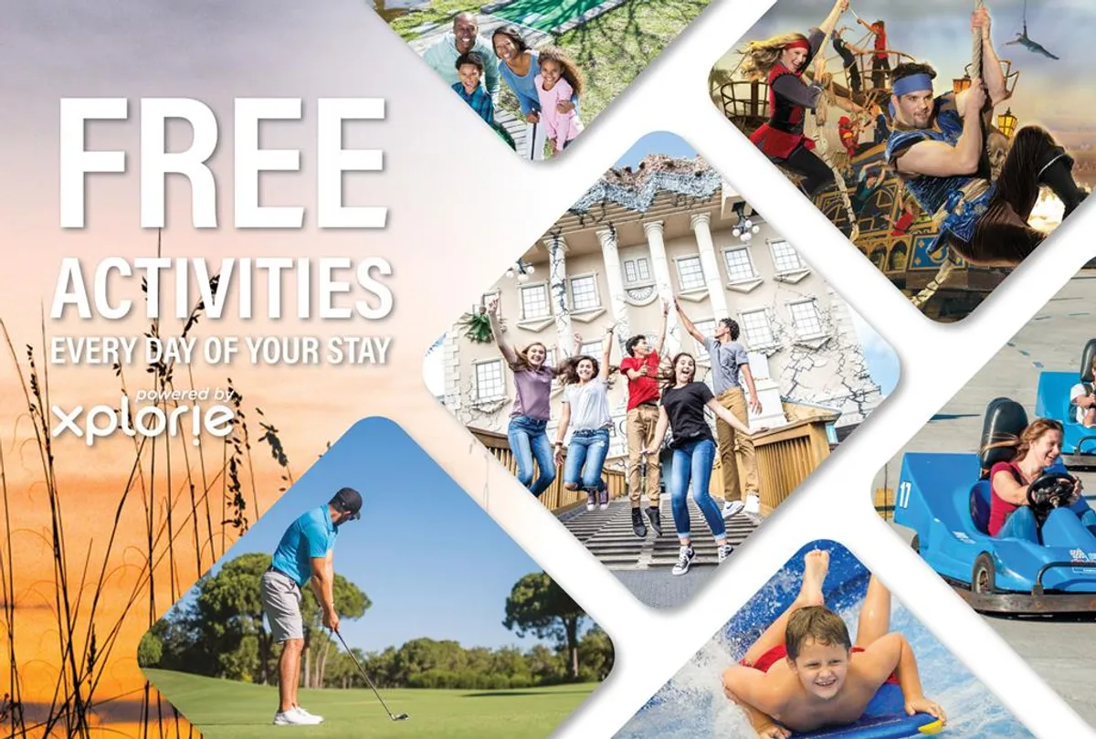 A vibrant scene of families engaging in outdoor activities, including sports, golf, and water adventures, set against a lively and colorful backdrop. The energy of the image conveys fun and memorable moments shared with loved ones.